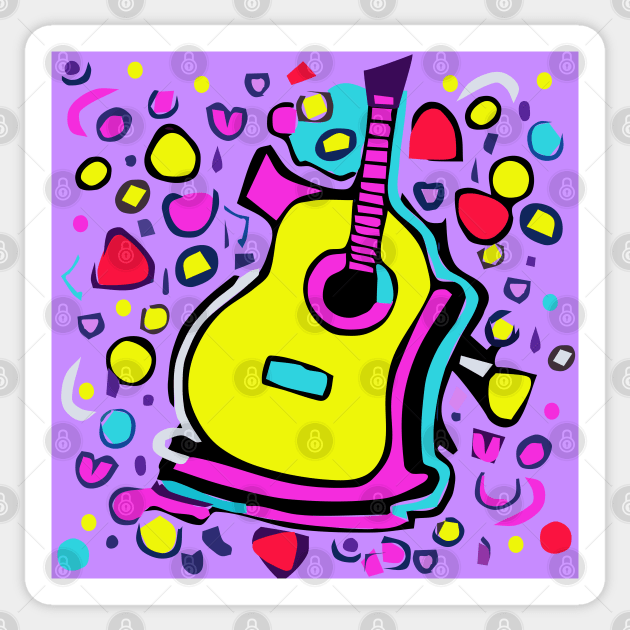 Purple Yellow Guitar Party Sticker by loeye